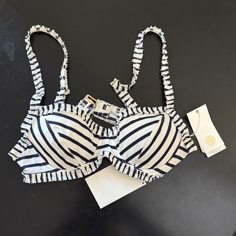 Tory Burch Striped Black and White Bra